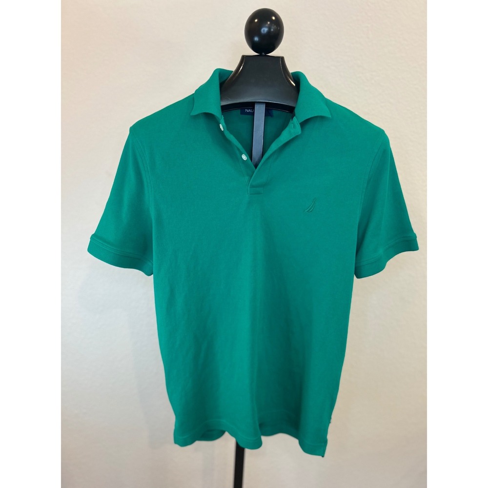 Nautica Mens Short Sleeve Polo Shirt Green Large Classic Fit J-Class Logo‎